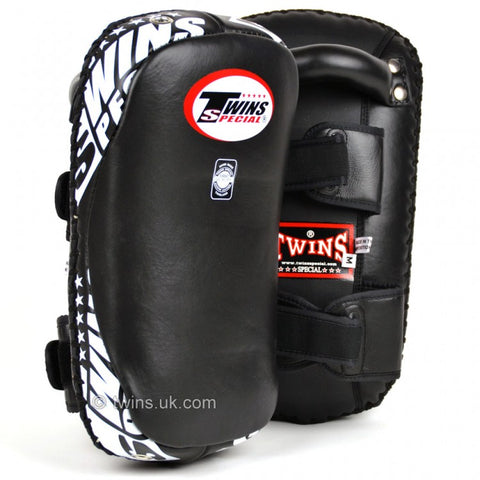 TWINS MUAY THAI BLACK CURVED LEATHER THAI KICK PADS