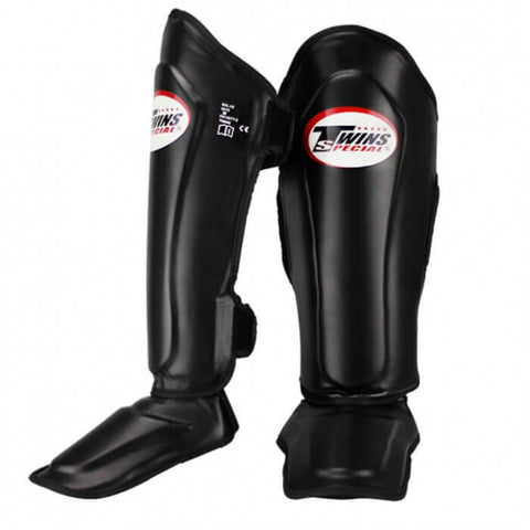 TWINS BLACK DOUBLE PADDED LEATHER SHIN GUARDS